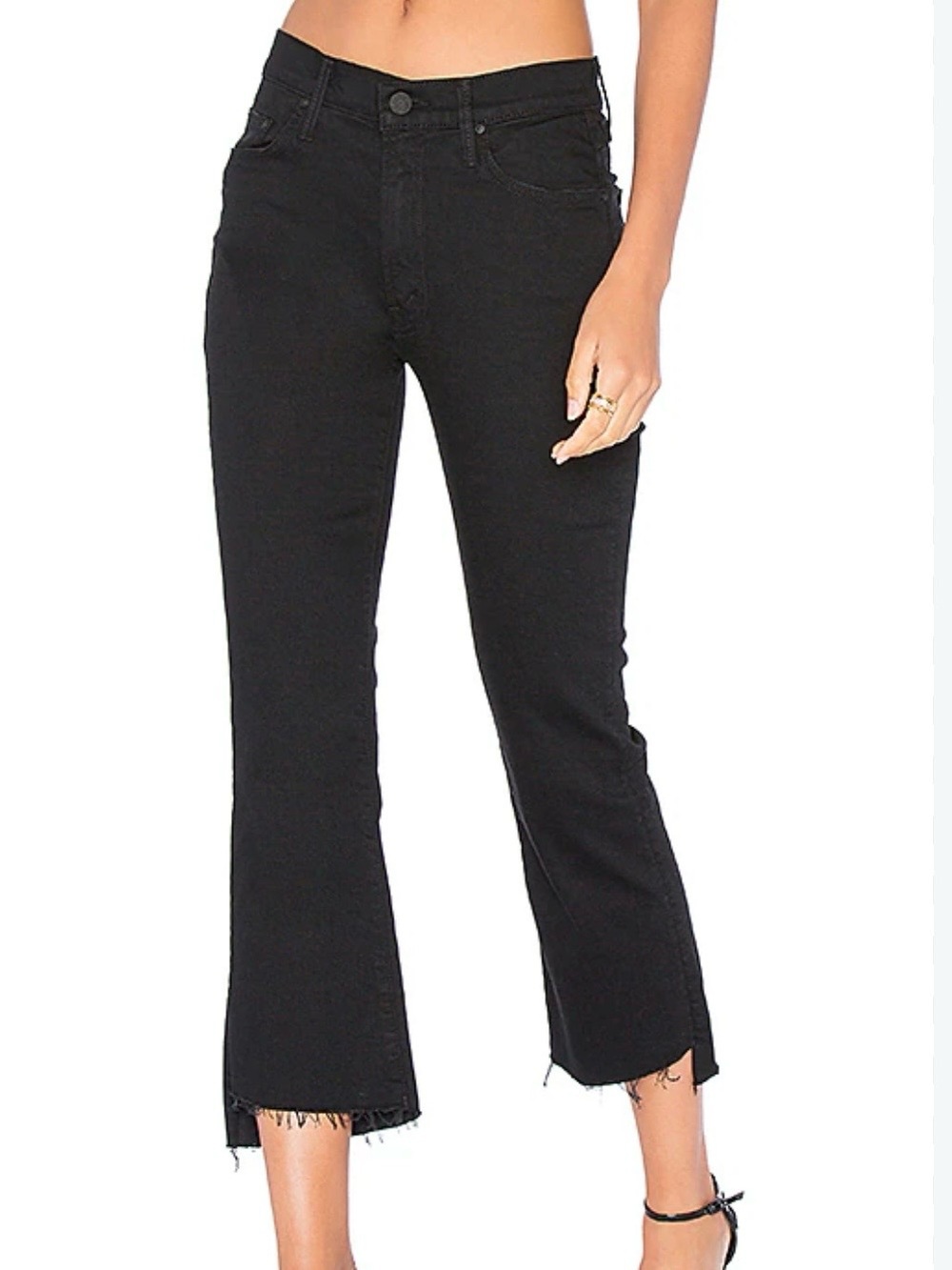 MOTHER Black High-Rise Cropped Bootcut Jeans